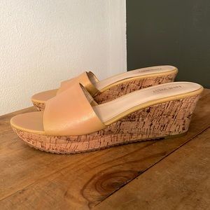NINE WEST - Nude Leather Cork Wedge Sandals - Size 9.5